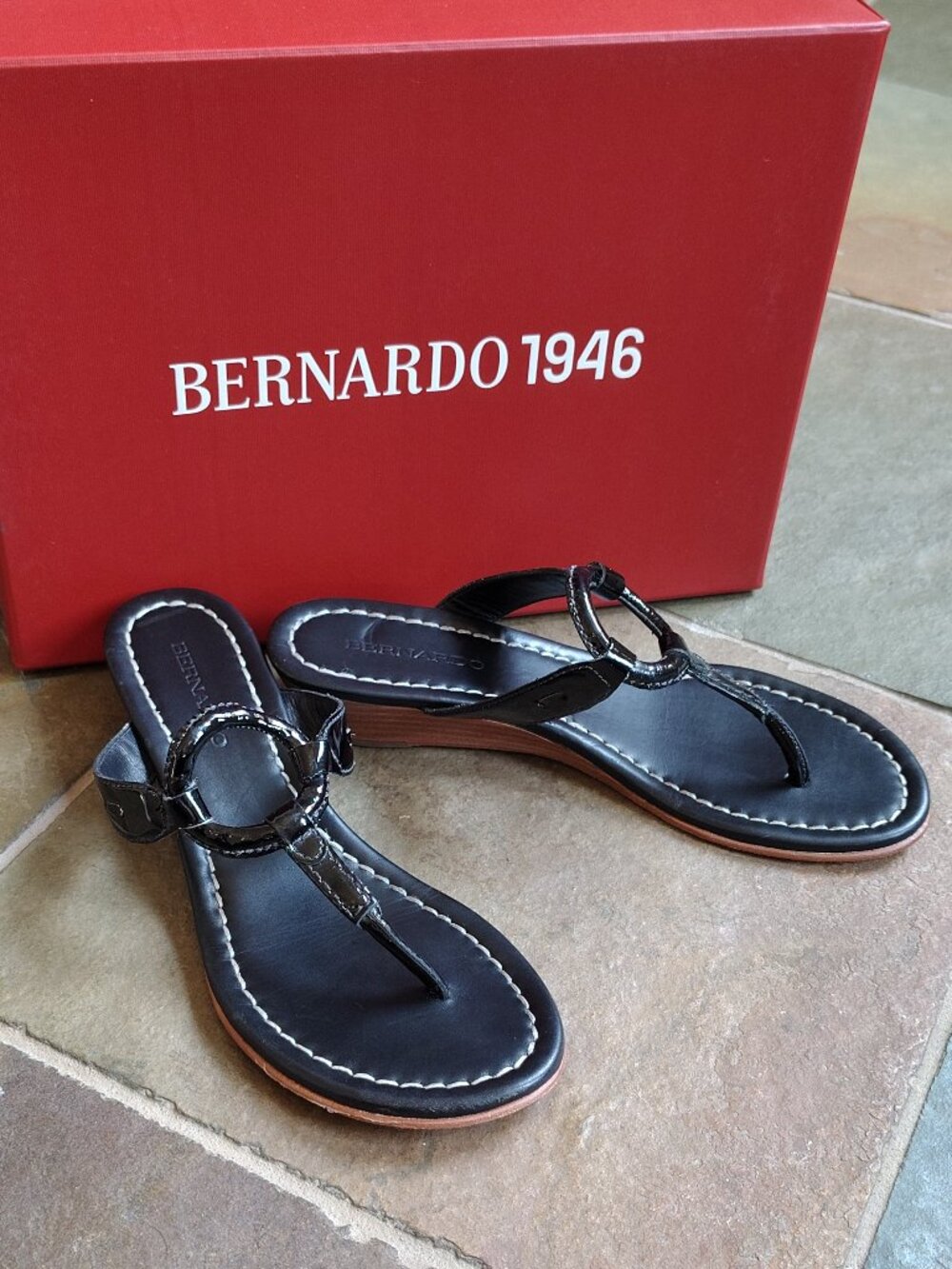 New Bernardo Black Leather Sandal